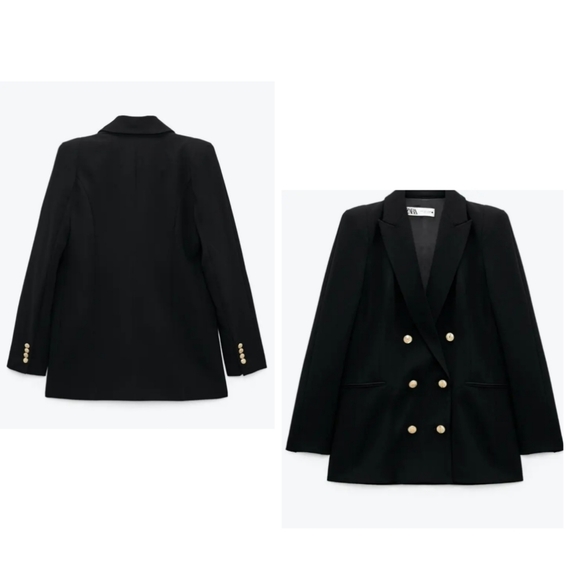 New Zara Black Shoulder Pad Double Breasted Blazer - Picture 15 of 16